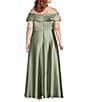 Oleg Cassini Plus Size Off The Shoulder Stretch Satin Gown - Image 2