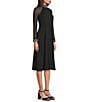 Oleg Cassini Scuba Crepe Beaded Mock Neck Sheer Long Sleeve A-Line Midi Dress, Color:Black - Image 3