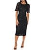 Oleg Cassini Soutache Mesh Elbow Sleeve Midi Dress - Image 3