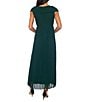 Oleg Cassini V Neck Cap Sleeve Pleated Pebble Chiffon Dress - Image 2