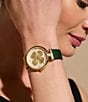 Color:Gold - Image 4 - 36mm Dogwood T-Bar Light Gold & Green Leather Strap Watch
