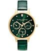 Color:Green - Image 1 - Chronograph Stainless Steel Case Forest Green Leather Strap Watch