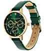 Color:Green - Image 3 - Chronograph Stainless Steel Case Forest Green Leather Strap Watch