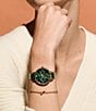 Color:Green - Image 4 - Chronograph Stainless Steel Case Forest Green Leather Strap Watch