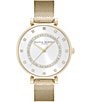 Color:Gold - Image 1 - T-Bar Quartz Analog White & Gold Mesh Stainless Steel Watch