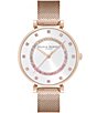 Color:Rose Gold - Image 1 - T-Bar Quartz Analog White Dial Carnation Gold Stainless Steel Mesh Strap Watch