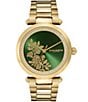 Color:Gold - Image 1 - Women's Floral T-Bar Quartz Analog Gold Stainless Steel Bracelet Watch