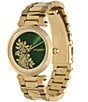 Color:Gold - Image 2 - Women's Floral T-Bar Quartz Analog Gold Stainless Steel Bracelet Watch