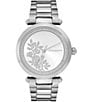 Color:Silver - Image 1 - Women's Floral T-Bar Quartz Analog Stainless Steel Bracelet Watch