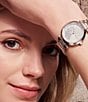 Color:Silver - Image 4 - Women's Floral T-Bar Quartz Analog Stainless Steel Bracelet Watch