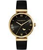 Color:Black - Image 1 - Women's Minima Bee T-Bar Gold & Black Leather Strap Watch