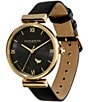 Color:Black - Image 2 - Women's Minima Bee T-Bar Gold & Black Leather Strap Watch