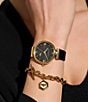 Color:Black - Image 4 - Women's Minima Bee T-Bar Gold & Black Leather Strap Watch