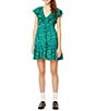 Color:Emerald - Image 1 - Ondika Cerro V-Neck Short Ruffled Sleeve Tiered Hem Babydoll Dress