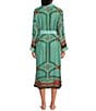 One Hundred Stars Lightweight Woven Fleur De Lys Print Long Sleeve Wrap Robe - Image 2