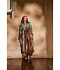 One Hundred Stars Lightweight Woven Fleur De Lys Print Long Sleeve Wrap Robe - Image 4