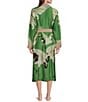 Color:Green - Image 2 - Stork Sky Print Woven Shawl Collar Long Sleeve Tie Waist Wrap Robe