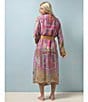 Color:Pink - Image 5 - Woven Boho Print Long Sleeve Wrap Robe