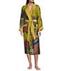 One Hundred Stars Woven Crane Print Long Sleeve Wrap Robe, Color:Olive - Image 1