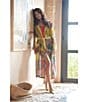One Hundred Stars Woven Crane Print Long Sleeve Wrap Robe, Color:Olive - Image 4
