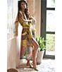 One Hundred Stars Woven Crane Print Long Sleeve Wrap Robe, Color:Olive - Image 5