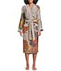 One Hundred Stars Woven Crane Print Long Sleeve Wrap Robe - Image 1