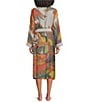 One Hundred Stars Woven Crane Print Long Sleeve Wrap Robe - Image 2