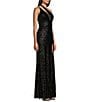 Color:Black - Image 2 - One Shoulder Cutout Lace-Up Back Front Slit Long Sequin Gown