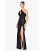 Color:Black - Image 5 - One Shoulder Cutout Lace-Up Back Front Slit Long Sequin Gown