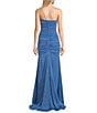 Color:Cornflower - Image 2 - One Shoulder Double Strap Shirred Glitter Long Dress