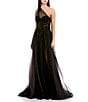 Color:Black - Image 1 - One Shoulder Floral Applique A-Line Gown
