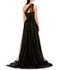 Color:Black - Image 2 - One Shoulder Floral Applique A-Line Gown