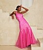 Color:Bright Fuchsia Iridescent - Image 4 - One Shoulder Sequin Mermaid Gown