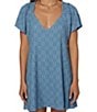 Color:Caribbean Blue - Image 1 - Short-Sleeve Patterned Shift Dress