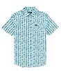 Color:Turquoise - Image 1 - Big Boys 8-20 Short Sleeve Oasis Eco Printed Button-Up Shirt