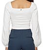 Color:Winter White - Image 2 - Brinley Long Sleeve Tie Front Smocked Back Knit Crop Top