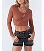 Color:Rustic Brown - Image 1 - Emery Long Sleeve Front Cut-Out Crop Top