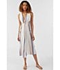 Color:Winter White - Image 3 - Flint Stripe Print V-Neck Front Slit Midi Dress