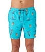 Color:Peacock Blue - Image 1 - Hermosa Elastic Waist Lined 17#double; Outseam Swim Trunks