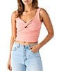 Color:Burnt Coral - Image 1 - Jayde Twist Front Cut-Out Cropped Textured Knit Tank Top