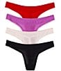 Color:Black/Salsa/Mauve Chalk/Striking Purple - Image 1 - Ongossamer Lace Waistband Mesh Hip Thong 4-Pack