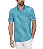 Color:Tahitian Tide - Image 1 - Allover Print Jacquard Quarter-Zip Short Sleeve Polo Shirt