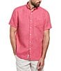 Color:Raspberry Sorbet - Image 1 - Delave Linen Short Sleeve Woven Shirt