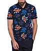 Color:Dark Sapphire - Image 1 - Floral Print Modern Fit Short Sleeve Polo Shirt
