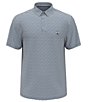 Color:Mediterranean Blue - Image 1 - Short Sleeve Geometric Print Polo Shirt