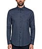 Color:Dark Sapphire - Image 1 - Stretch Oxford Basketweave Long Sleeve Woven Shirt