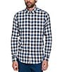 Color:Blue/White - Image 1 - Stretch Plaid Long Sleeve Woven Shirt