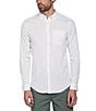 Color:Bright White - Image 1 - Stretch Textured Dobby Gingham Long Sleeve Woven Shirt