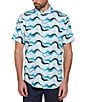 Color:Cool Blue - Image 1 - Wavy Print Short Sleeve Woven Button-Up Shirt