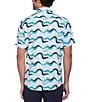 Color:Cool Blue - Image 2 - Wavy Print Short Sleeve Woven Button-Up Shirt